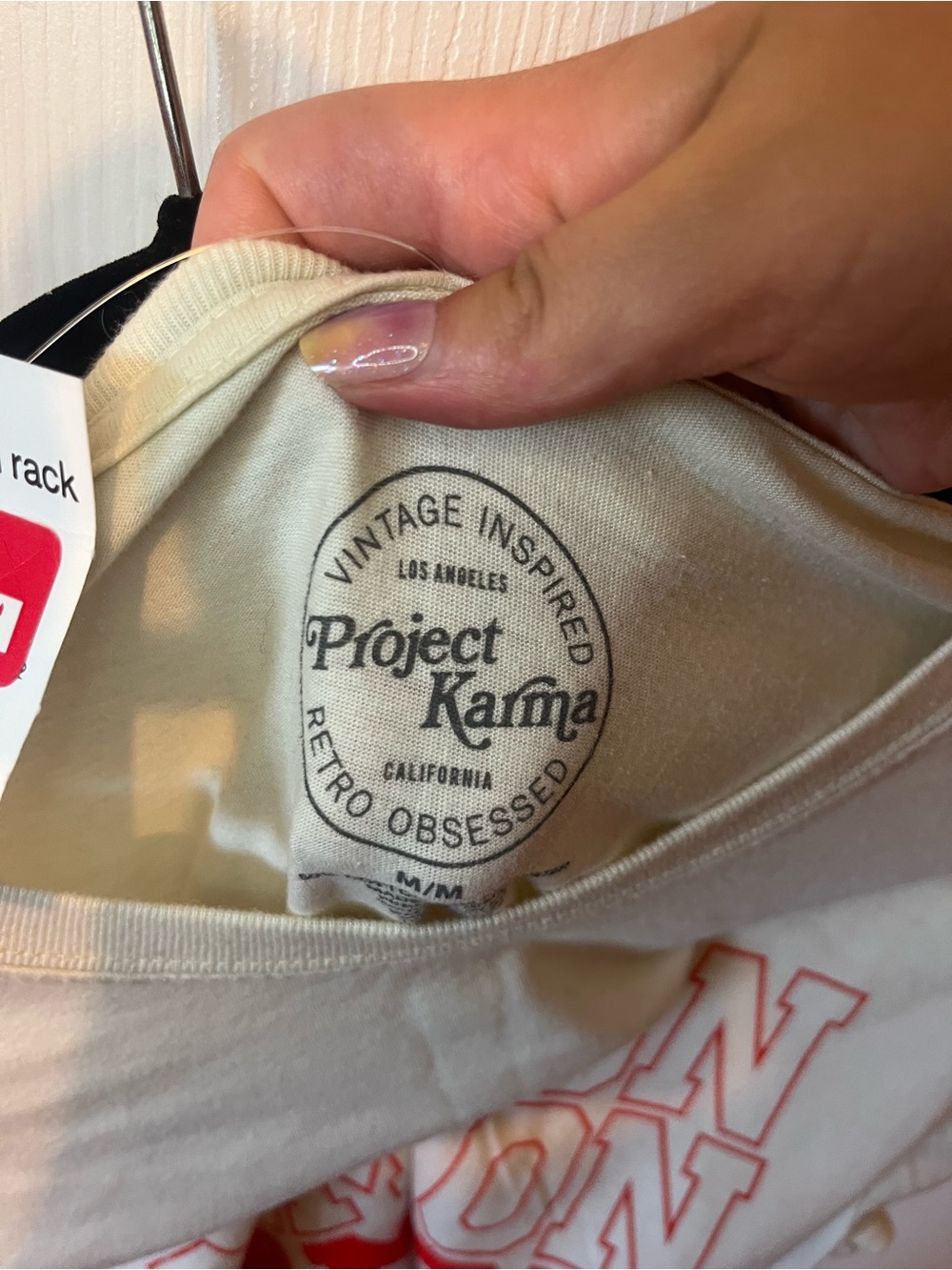 NWT Project Karma Graphic 'Game On' Short Sleeve Tee - Cream with Red Print sz M - Picture 6 of 7